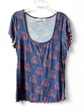 Natural Life Women's Blue Floral Scoop Neck Tee